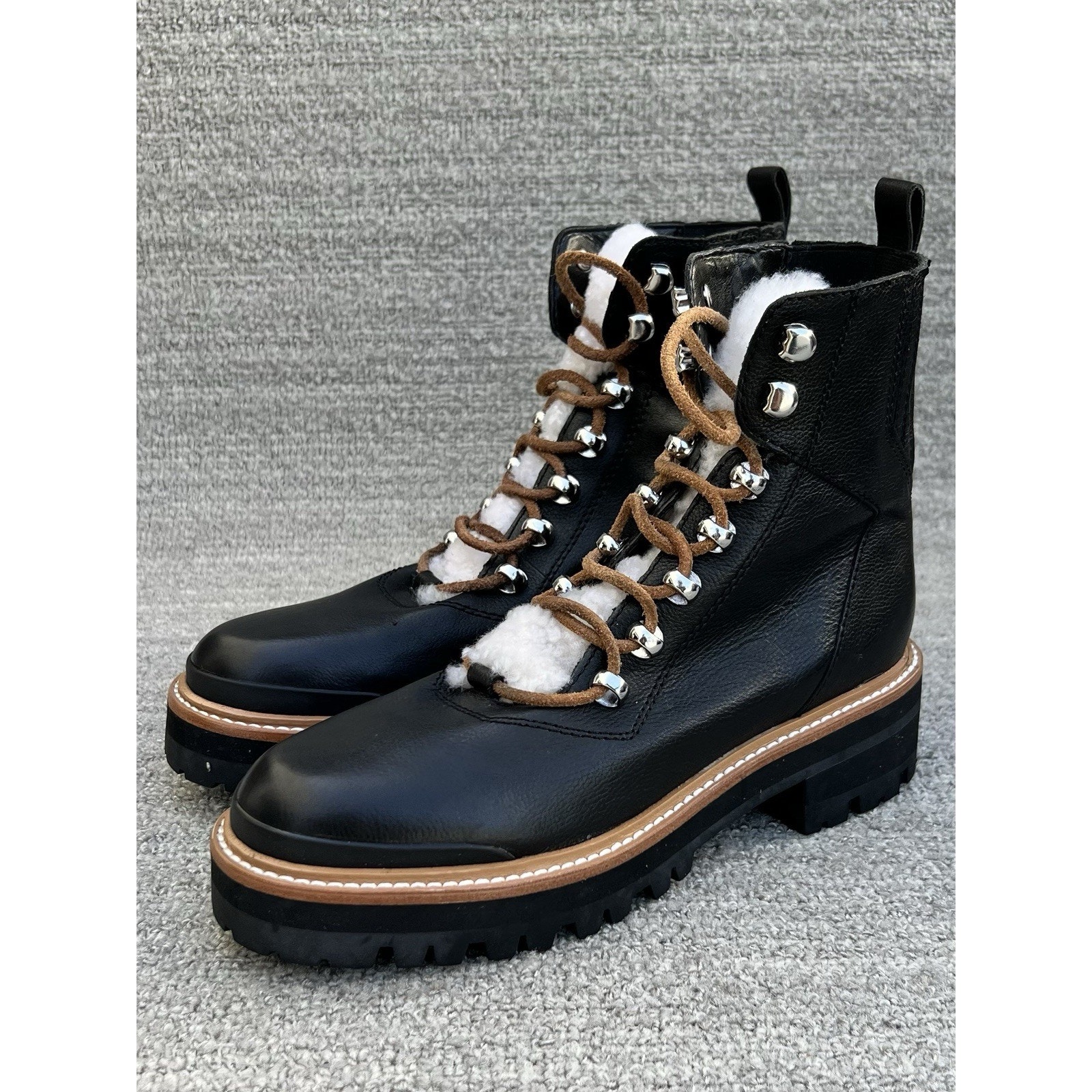 Marc Fisher Izzie Genuine Shearling Lug Sole Winter Leather Boots Women Size 5.5